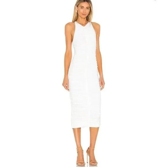 NEW  A.L.C. White Ruched Sleeveless Adrienne Midi Dress - Picture 1 of 10